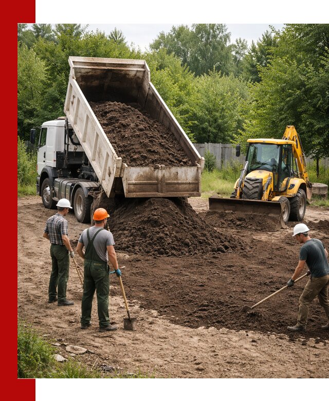 Доставка и укладка грунта для выравнивания участка в Вязьме