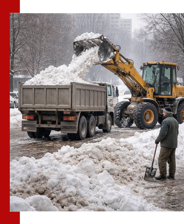 Вывоз снега грузовой техникой в Вязьме оперативно и чисто