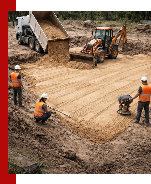 Устройство песчаной подушки для фундаментов и дорог в Вязьме